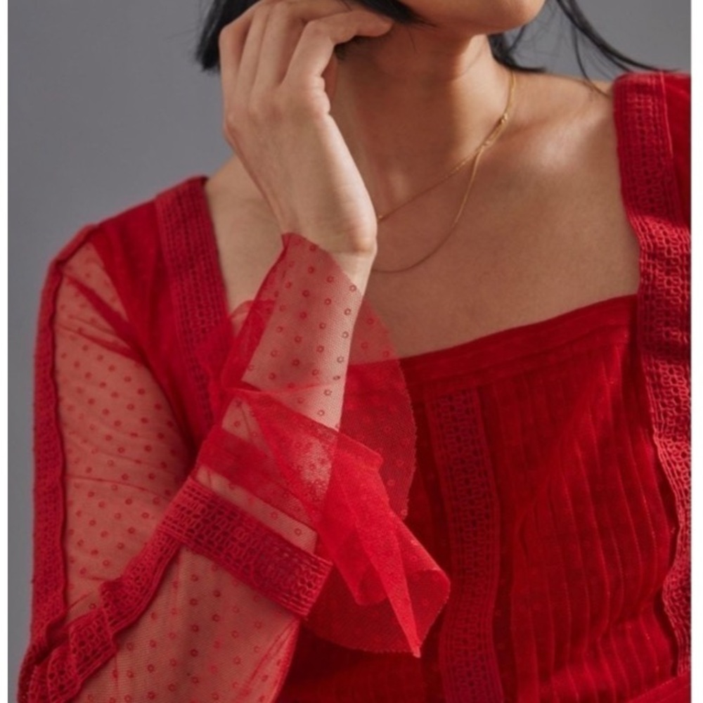 NWT Anthropologie Plus A+nthropologie Dotted Tulle Crop Long Sleeve Top Size 24W - Picture 7 of 16
